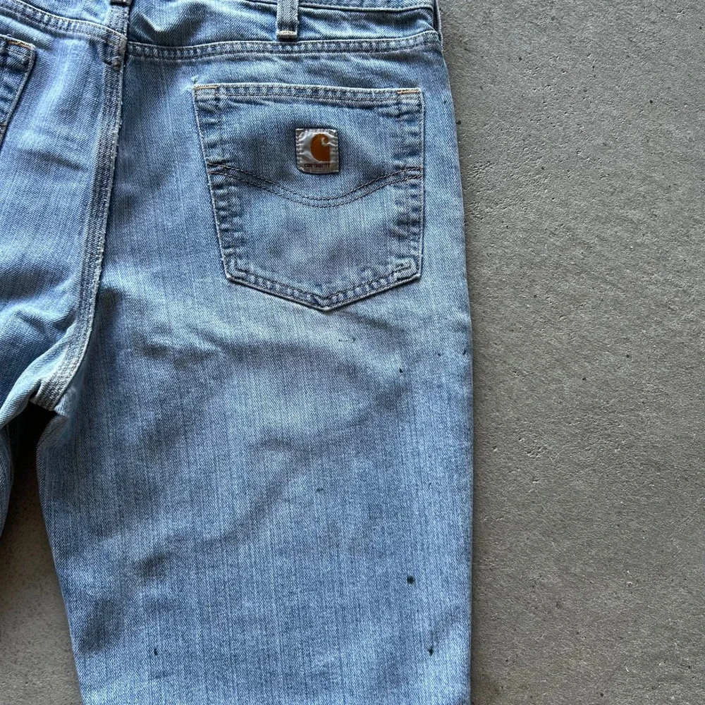 Vintage 90s Carhartt Jeans Size 37x32 Blue Light Wash Denim Straight Leg Worker